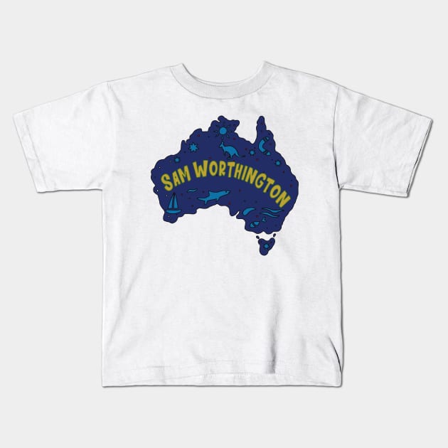 AUSSIE MAP SAM WORTHINGTON Kids T-Shirt by elsa-HD